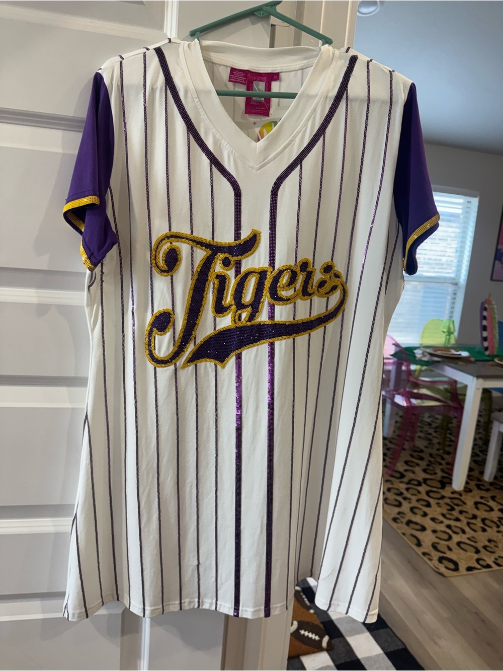 White & Purple 'Tigers' Short Sleeve Baseball dress- brand new